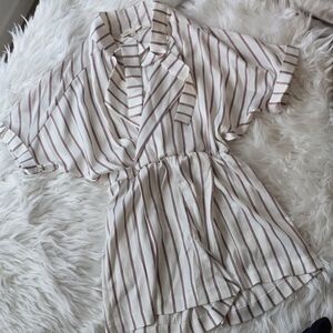 Maje White and Red Striped Romper